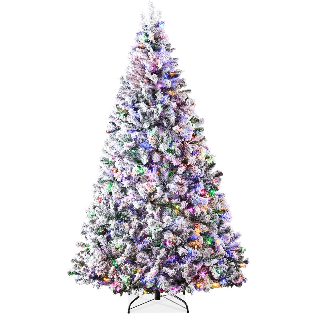 Best Choice Products Pre-Lit Holiday Christmas Pine Tree w/ Flocked Branches, Warm-White & Multicolored Lights